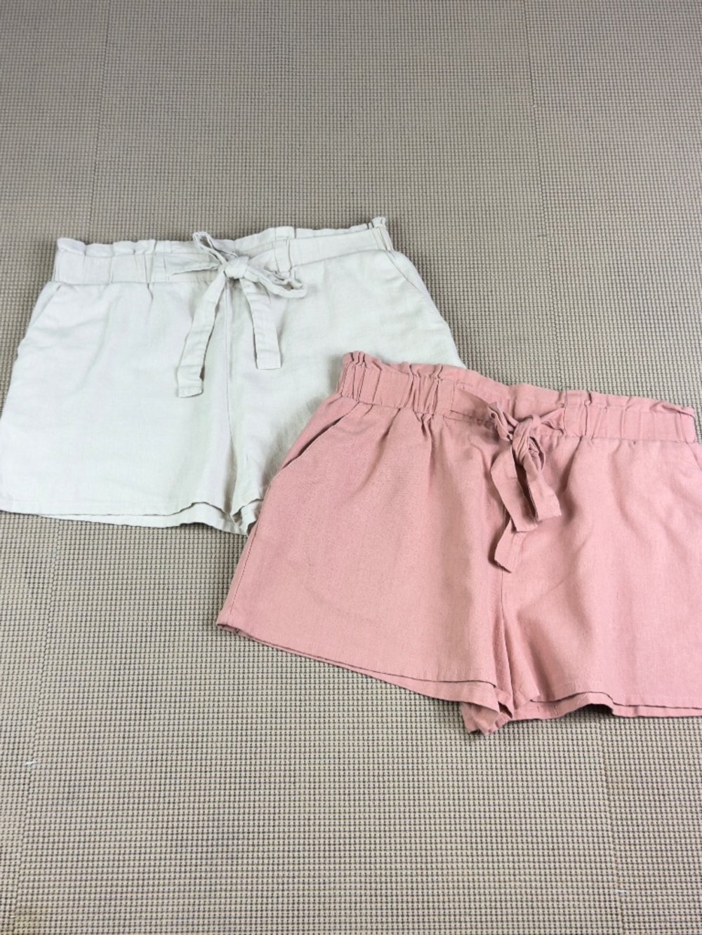 Lot of 2 High Waisted Paperbag Shorts with Tie Belt and Pockets